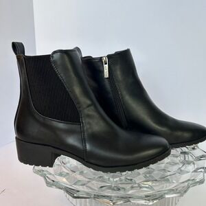 Anne Klein Black Ankle Boots Booties iFlex Comfort Side Zip Elastic Detail